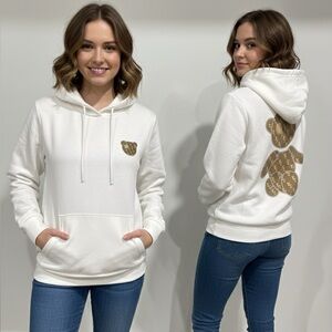 2/$15 White Cotton Blend Hoodie w/ Cute Bear Print Spring Streetwear Softcore